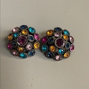 Vintage Avon Domed Clip On Earrings With Multicolored Stones Jewelry